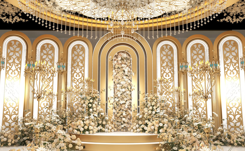 磐安香槟色调婚礼堂效果展示